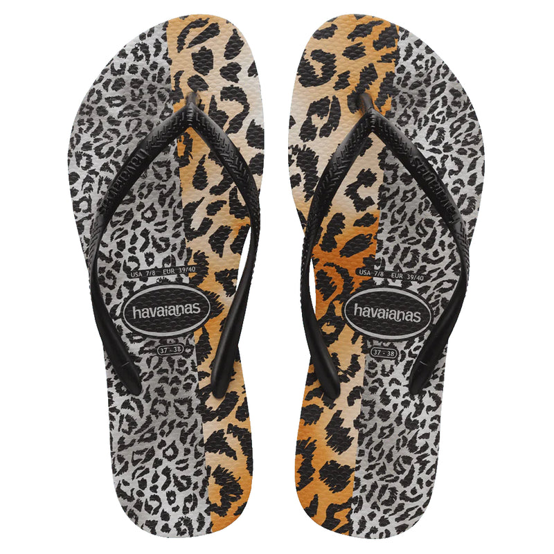 Havaianas Slim Mixed Print Flip Flops Sand Grey Leopard