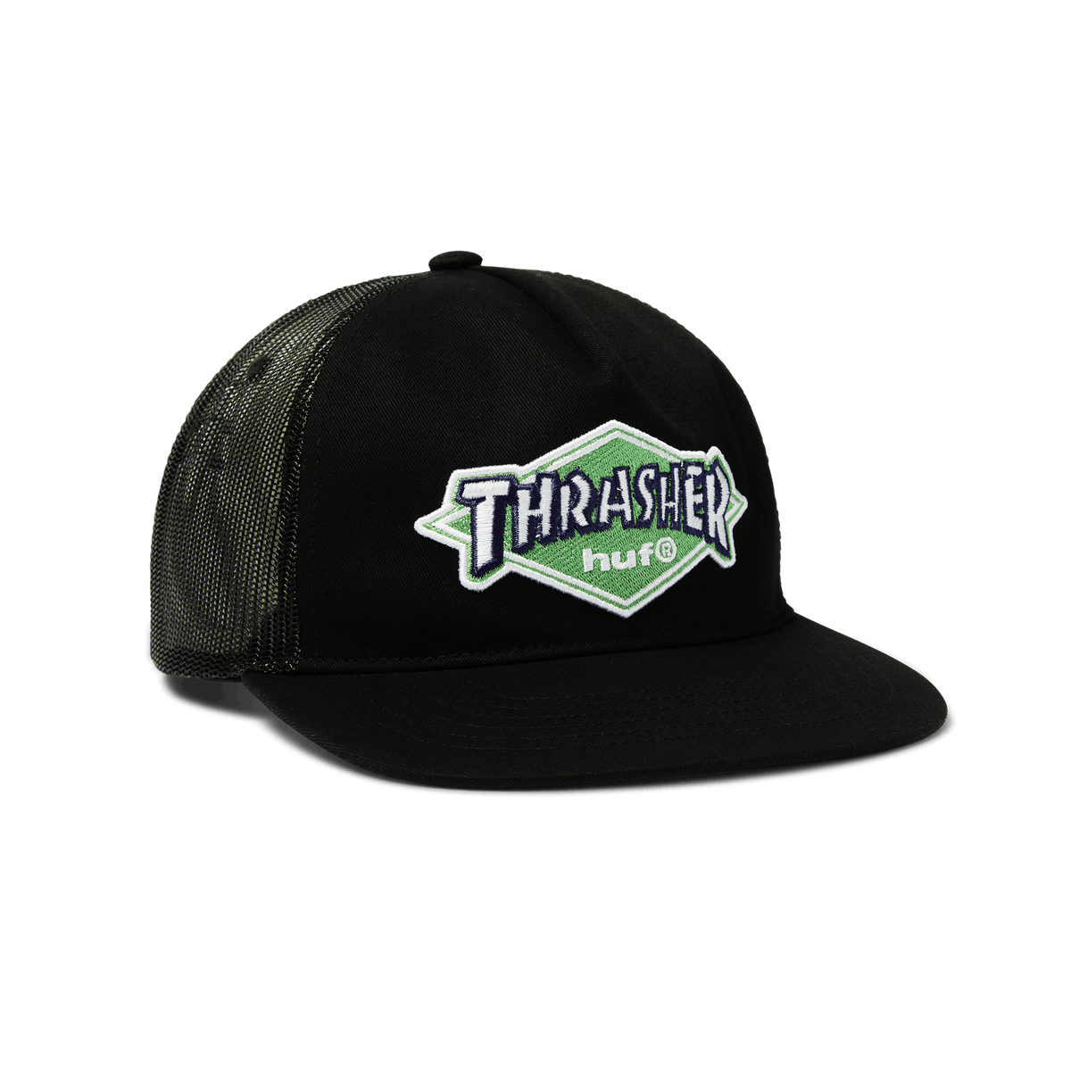 Huf X Thrasher Logo Twill Trucker - Black