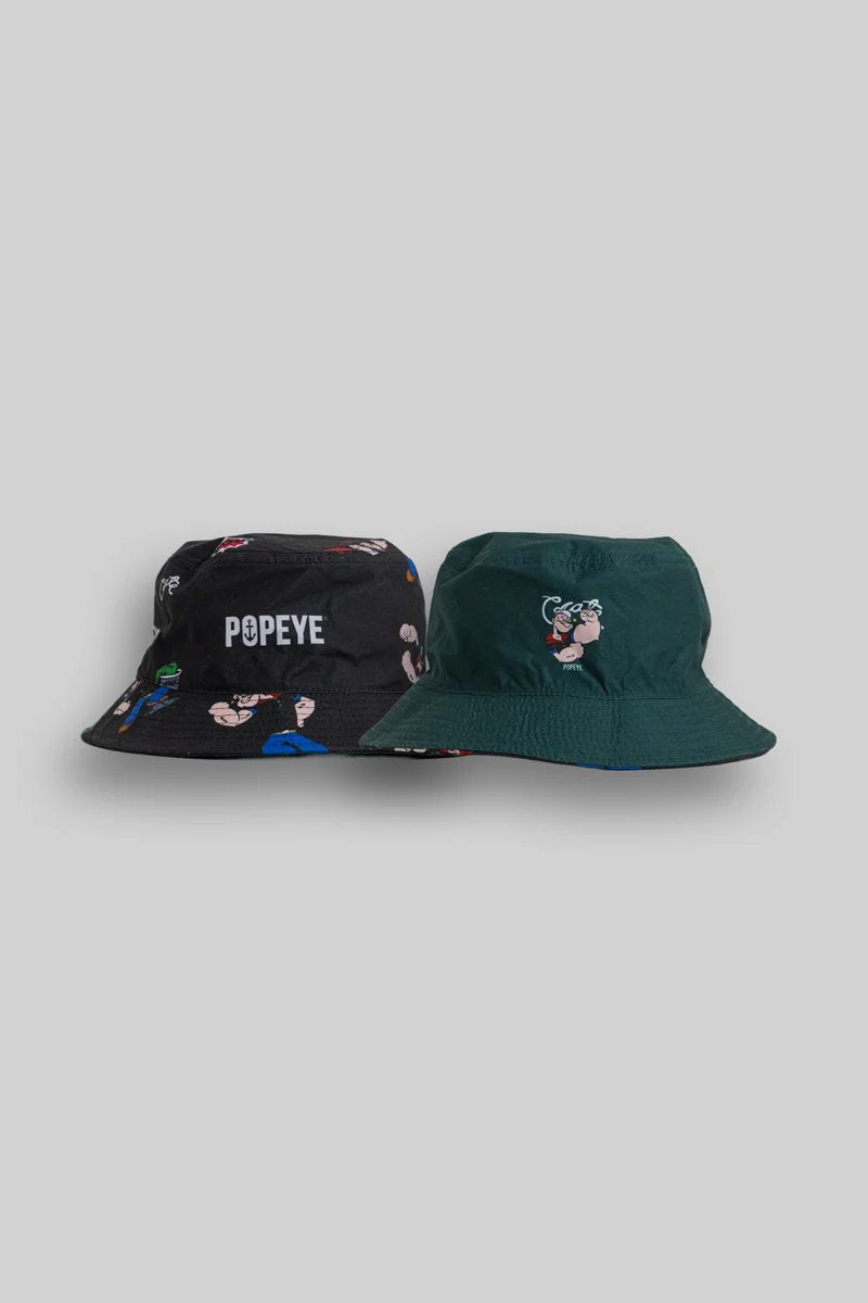 Crate X Popeye Reversible Bucket Hat - Black/Pine