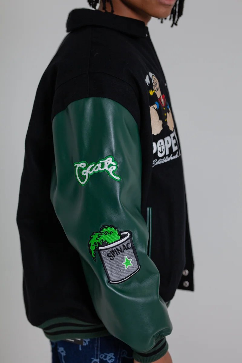 Crate X Popeye Letterman Jacket - Black/Pine