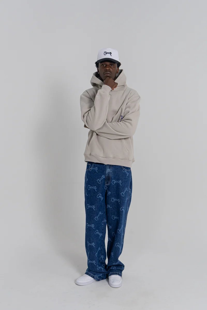 Crate Baggy Barry Laser Script Denim Pants - Navy