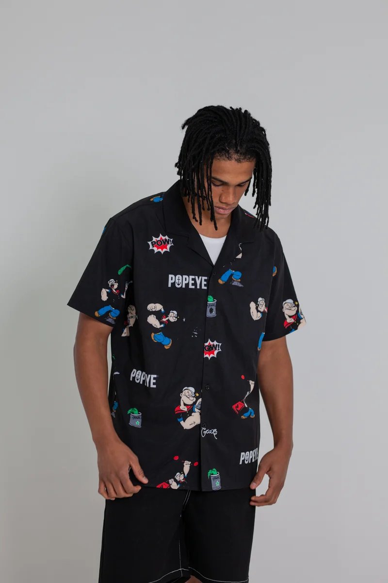 Crate X Popeye Cuban Collar Shirt - Black