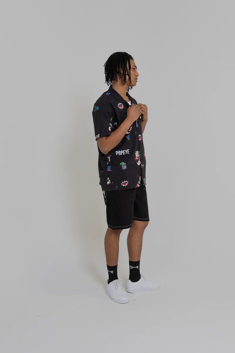 Crate X Popeye Cuban Collar Shirt - Black