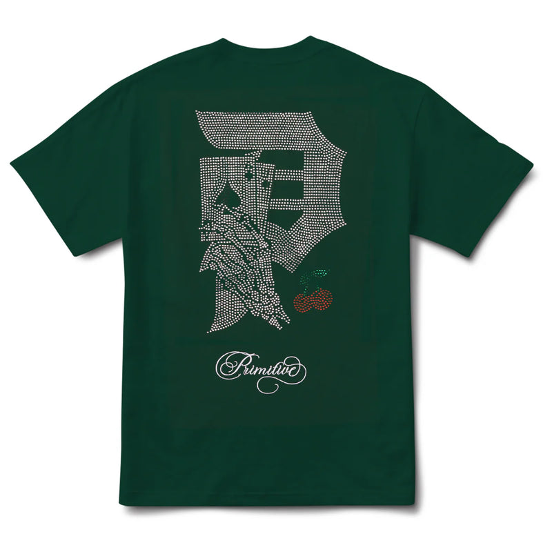 PRIMITIVE TEE BLACKJACK RHINESTONE FOREST GREEN
