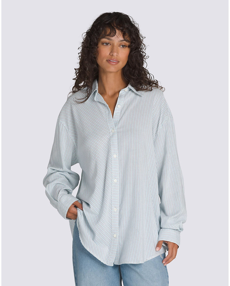 Vans Gillian Striped Button Down Longsleeve Shirt - White / Crystal Blue