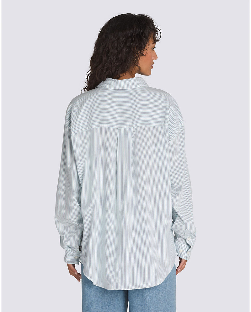 Vans Gillian Striped Button Down Longsleeve Shirt - White / Crystal Blue