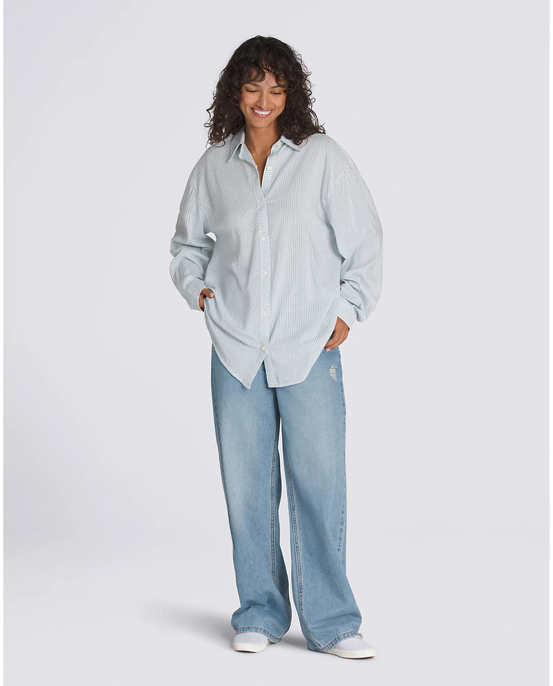 Vans Gillian Striped Button Down Longsleeve Shirt - White / Crystal Blue