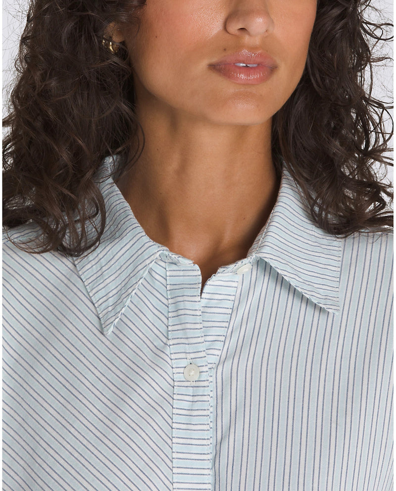 Vans Gillian Striped Button Down Longsleeve Shirt - White / Crystal Blue