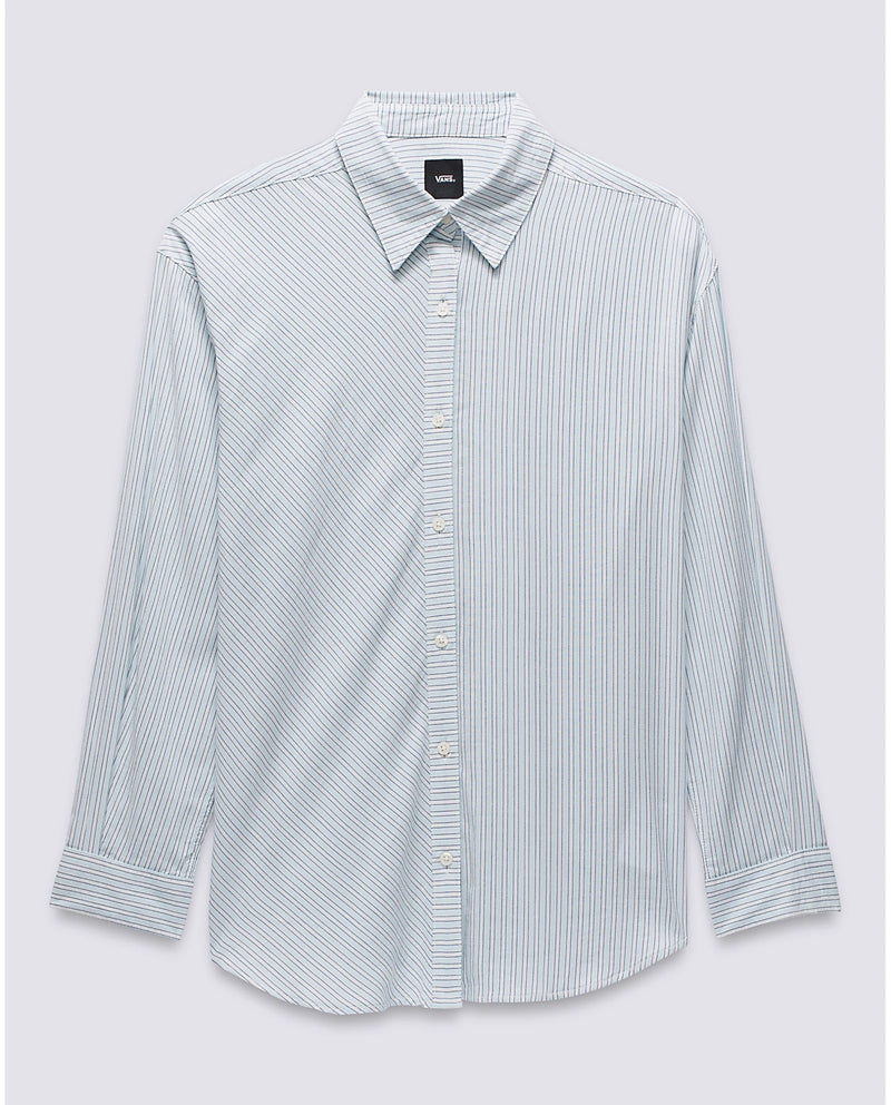 Vans Gillian Striped Button Down Longsleeve Shirt - White / Crystal Blue