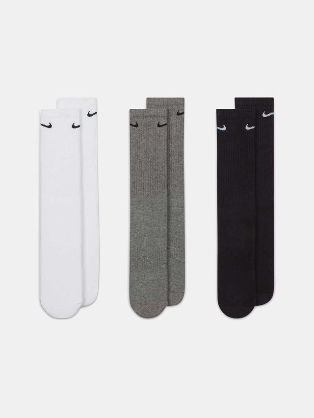 Nike Everyday Cotton Cushioned Crew Socks 3 Pack - Black / Grey / White - Empire Skate NZ
