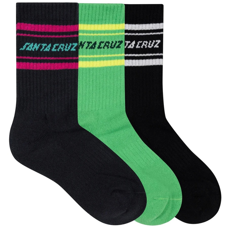 Santa Cruz Multi Split Strip Boys Crew Sock 3 Pack