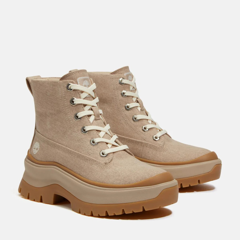 Timberland Women's Roxie Lane Mid Lace Up Boot - Light Beige Canvas
