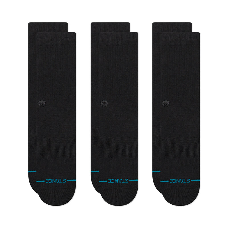 Stance Icon 3 Pack Crew Socks - Black/Black