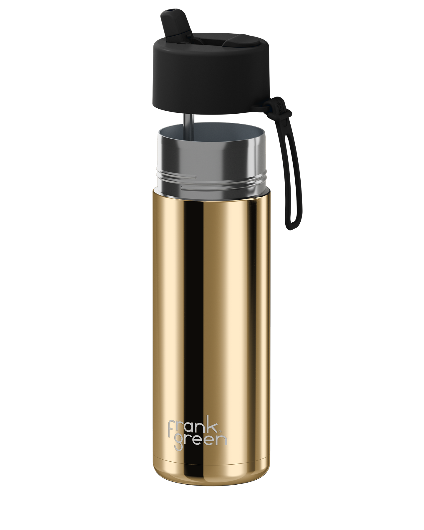 Frank Green Chrome Gold Ceramic Reusable Bottle with Midnight Flip Straw Lid 595ml (20oz)