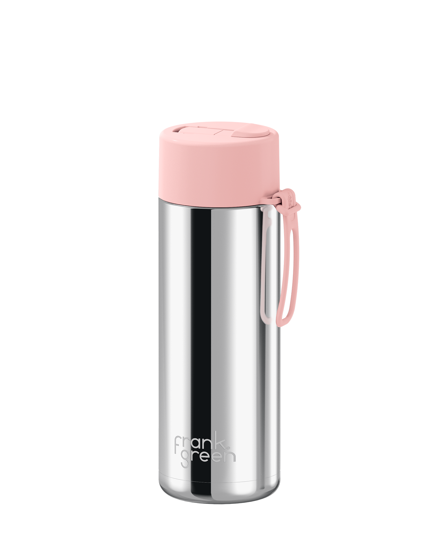 Frank Green Chrome Silver Ceramic Reusable Bottle with Blushed Flip Straw Lid 595ml (20oz)