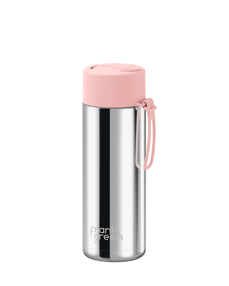 Frank Green Chrome Silver Ceramic Reusable Bottle with Blushed Flip Straw Lid 595ml (20oz)