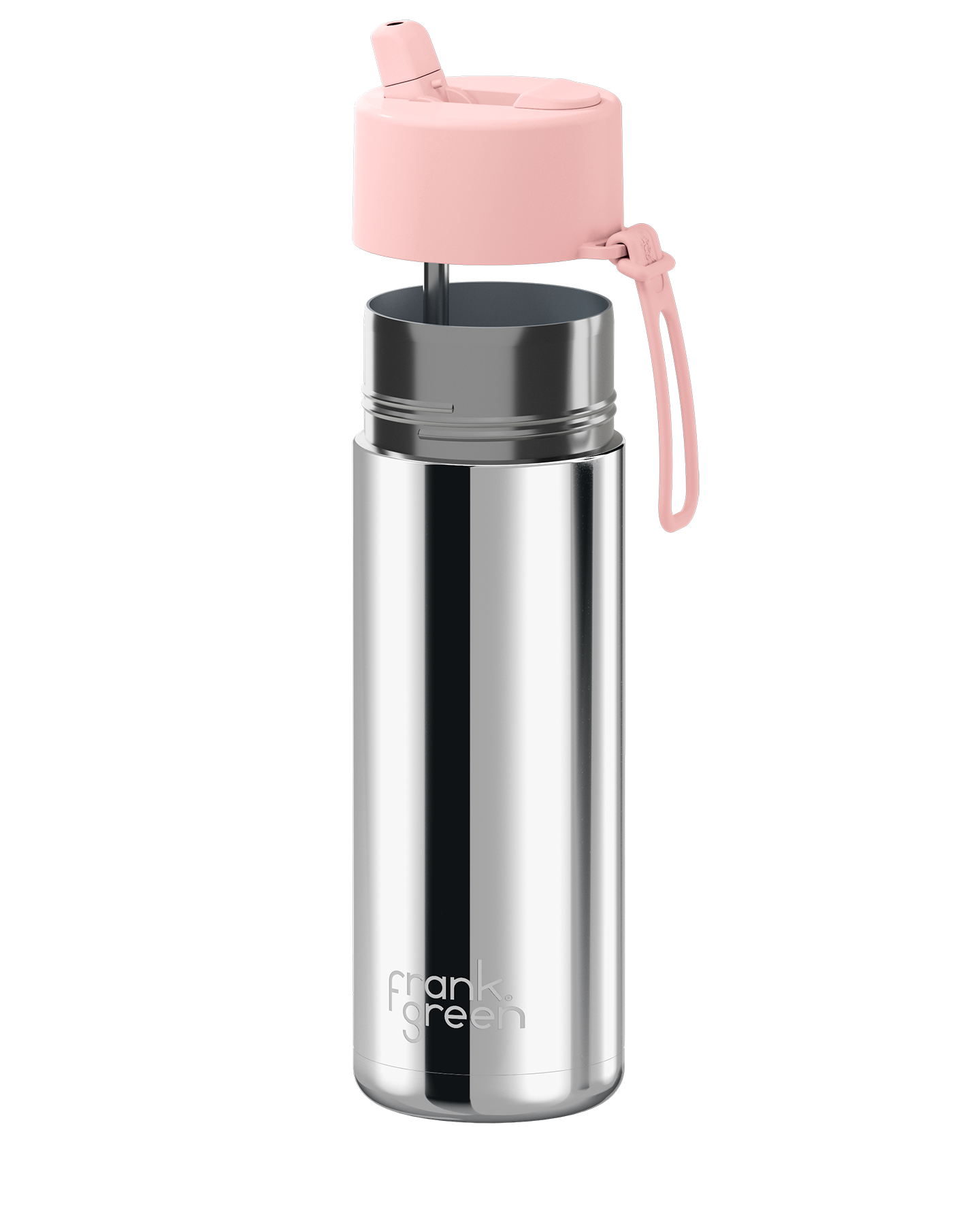 Frank Green Chrome Silver Ceramic Reusable Bottle with Blushed Flip Straw Lid 595ml (20oz)