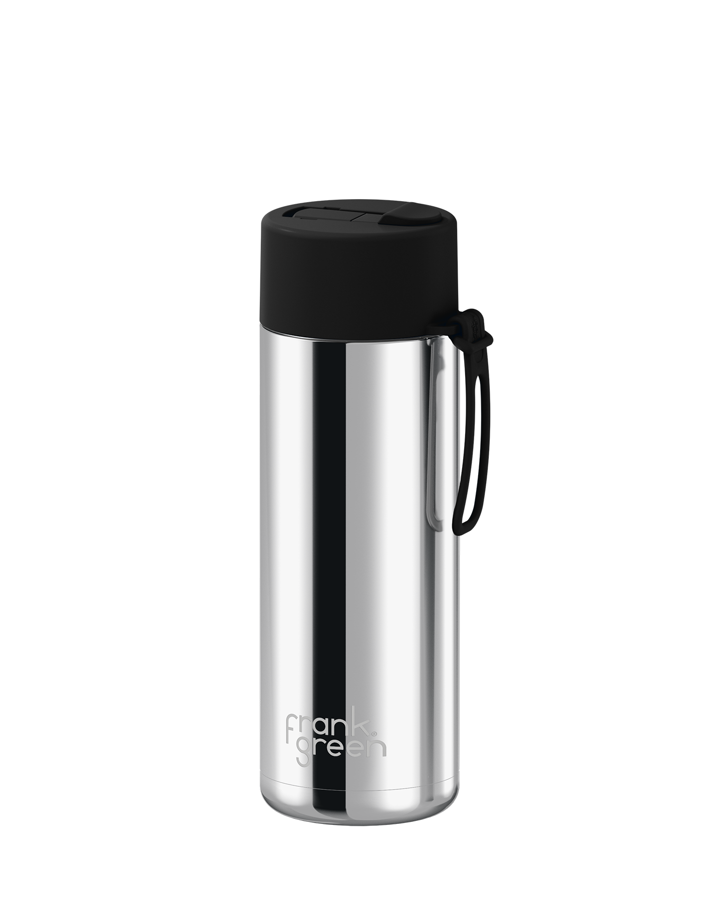 Frank Green Chrome Silver Ceramic Reusable Bottle with Midnight Flip Straw Lid 595ml (20oz)