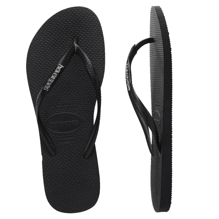 Havaianas Slim Logo Metallic Flip Flops - Black / Silver