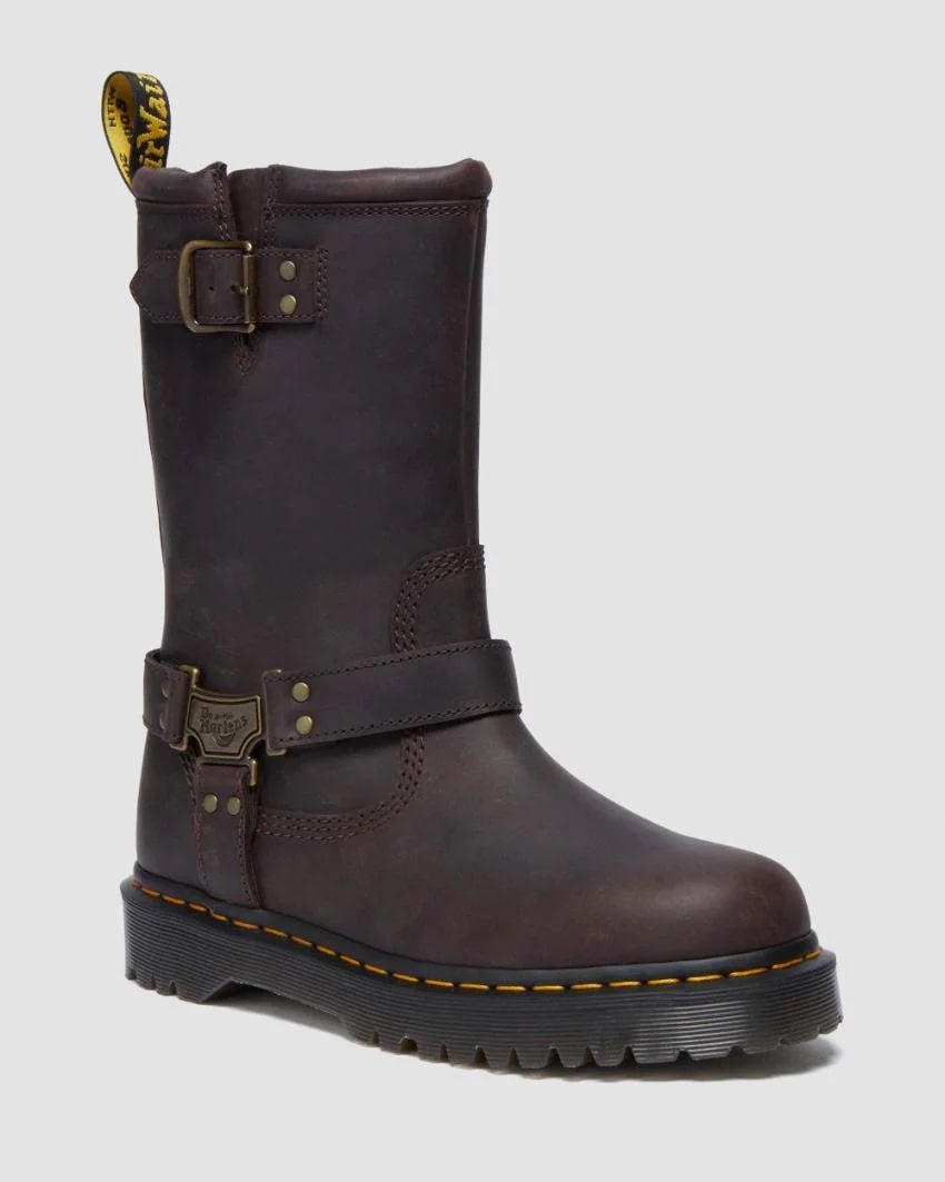 Dr. Martens Anistone Hi Pull On Boot - Dark Brown Burnished Waxy Pull Up