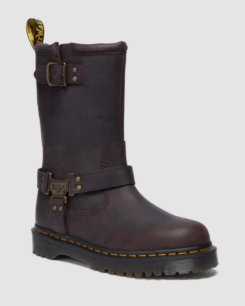 Dr. Martens Anistone Hi Pull On Boot - Dark Brown Burnished Waxy Pull Up