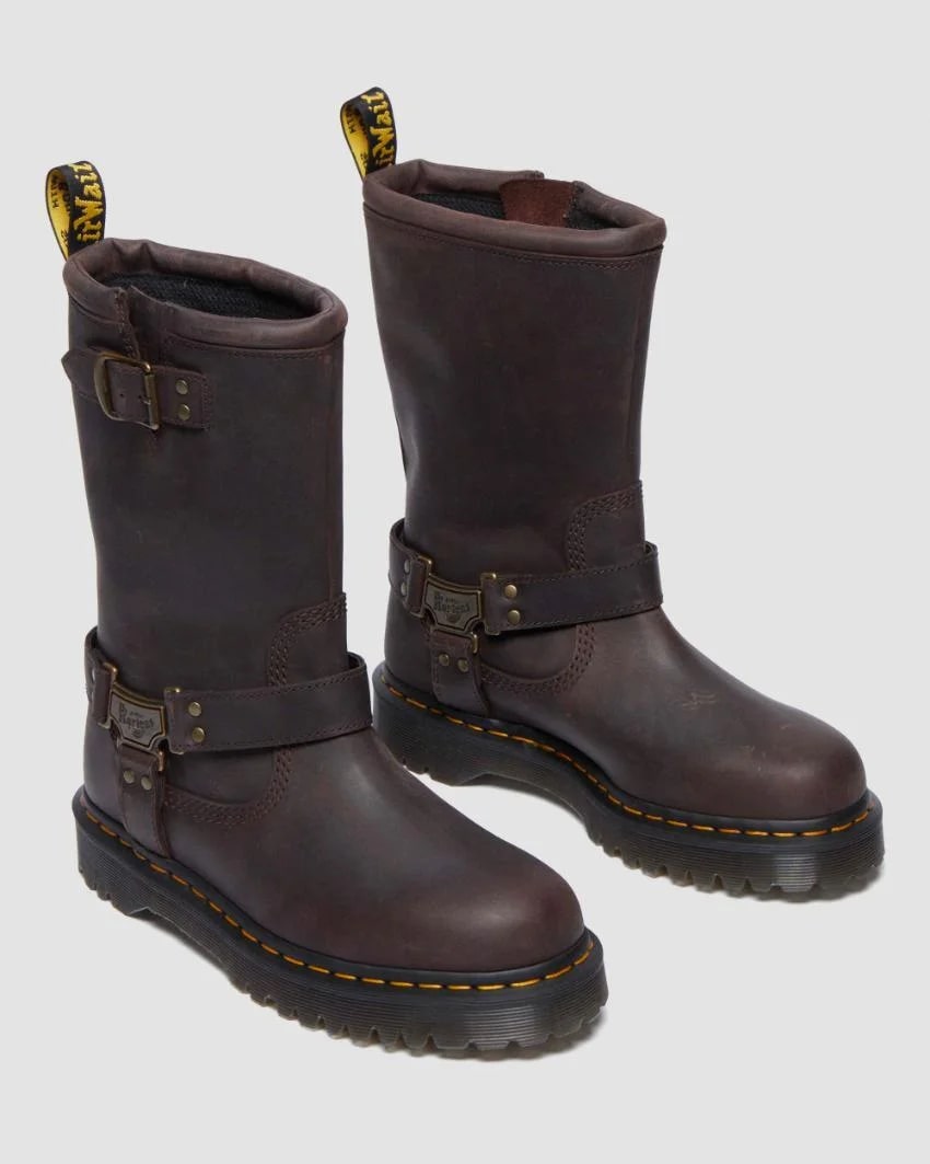 Dr. Martens Anistone Hi Pull On Boot - Dark Brown Burnished Waxy Pull Up