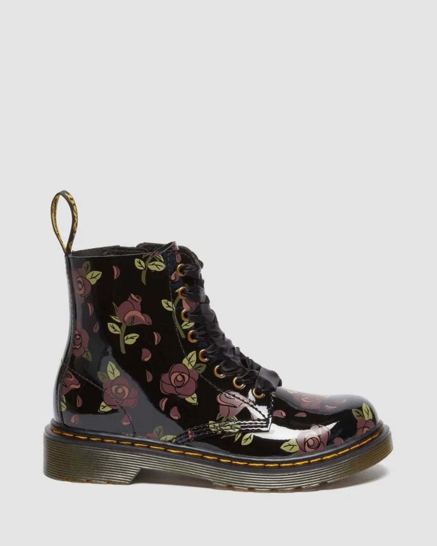 Dr. Martens Junior 1460 Pascal Boot - Decayed Rose Print Patent Lamper