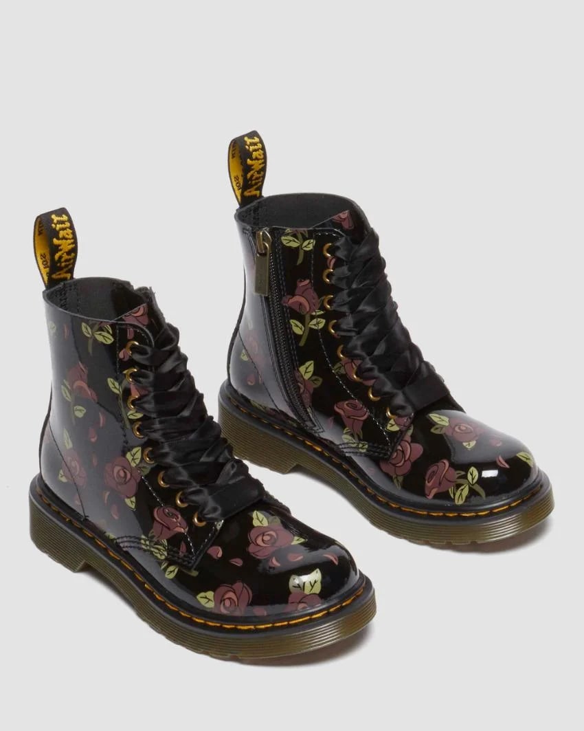 Dr. Martens Junior 1460 Pascal Boot - Decayed Rose Print Patent Lamper