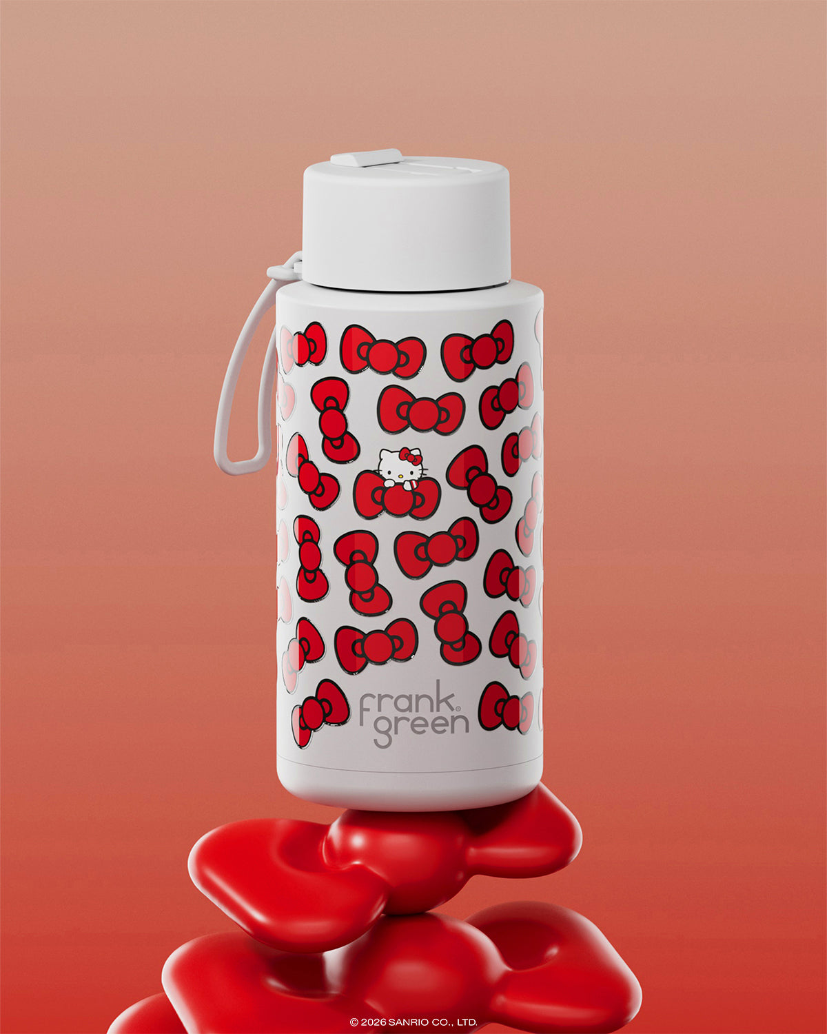 Frank Green Hello Kitty Bow Edition Ceramic Reusable Bottle with Flip Straw Lid 1000ml (34oz)