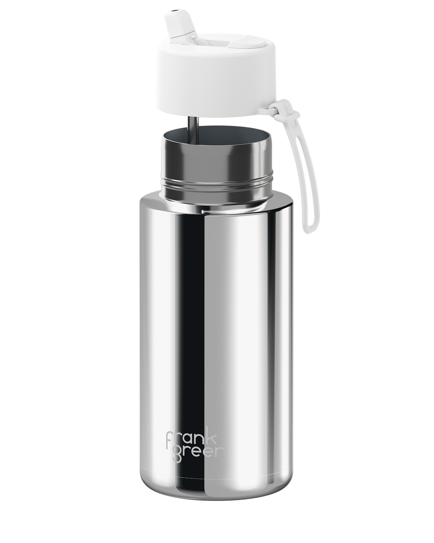 Frank Green Chrome Silver Ceramic Reusable Bottle with Cloud Flip Straw Lid 1000ml (34oz)