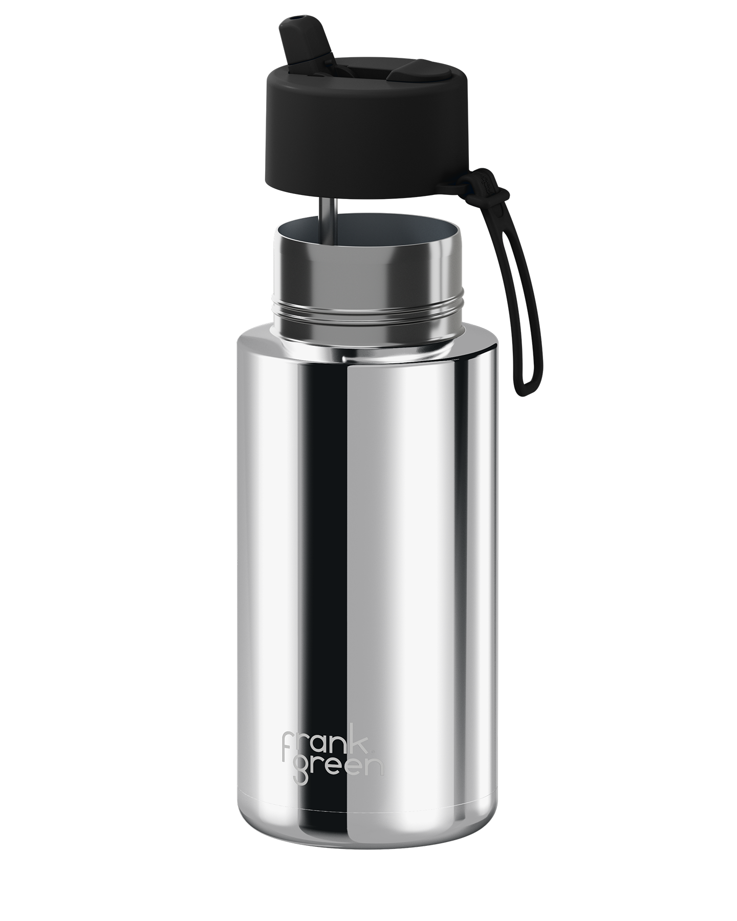 Frank Green Chrome Silver Ceramic Reusable Bottle with Midnight Flip Straw Lid 1000ml (34oz)