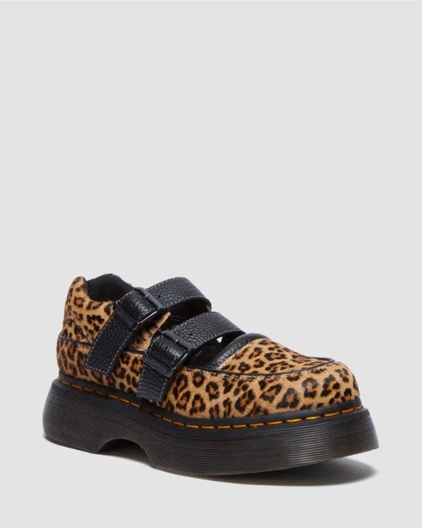 Dr. Martens Buzz Mary Jane Shoe - Light Tan / Mini Leopard Spot Hair On