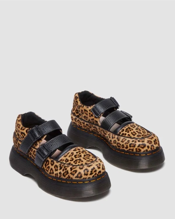 Dr. Martens Buzz Mary Jane Shoe - Light Tan / Mini Leopard Spot Hair On