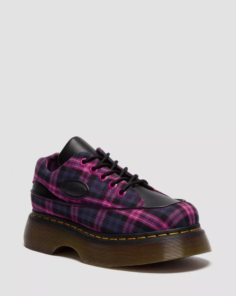 Dr. Martens Buzz 5 Eye Shoe - Black Pink Multi Tartan Woven Sendal