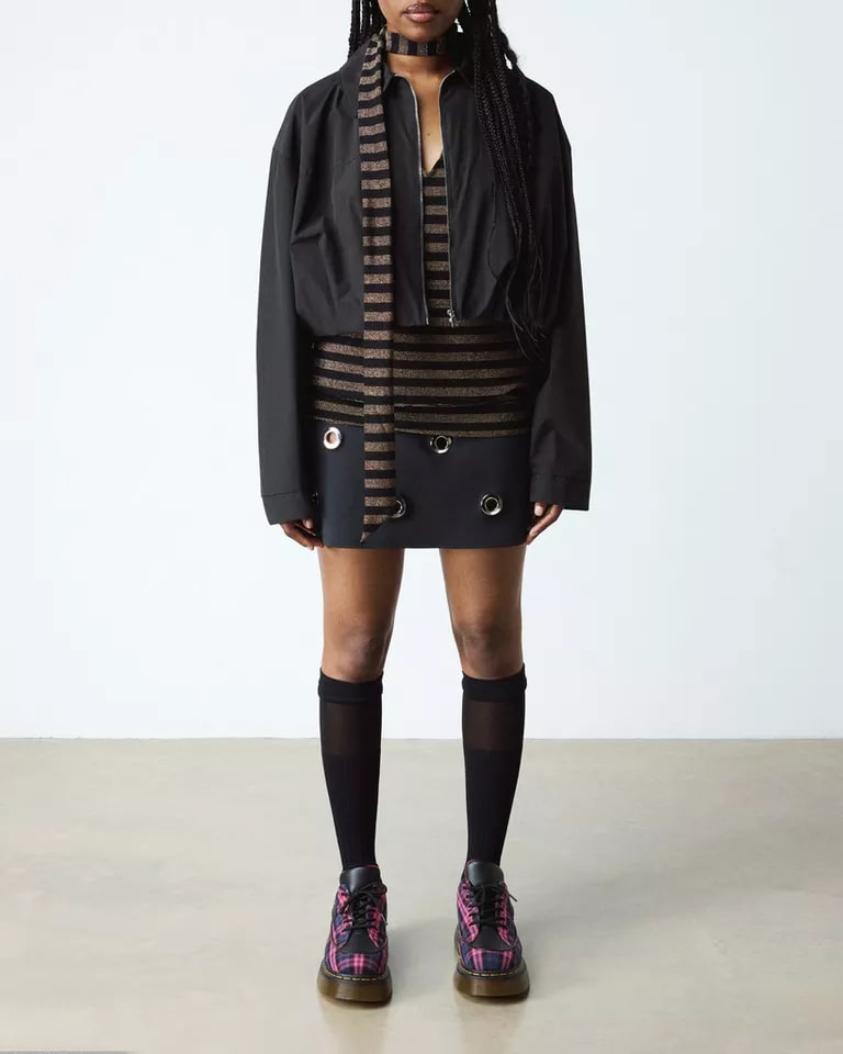 Dr. Martens Buzz 5 Eye Shoe - Black Pink Multi Tartan Woven Sendal