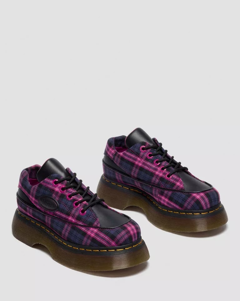 Dr. Martens Buzz 5 Eye Shoe - Black Pink Multi Tartan Woven Sendal