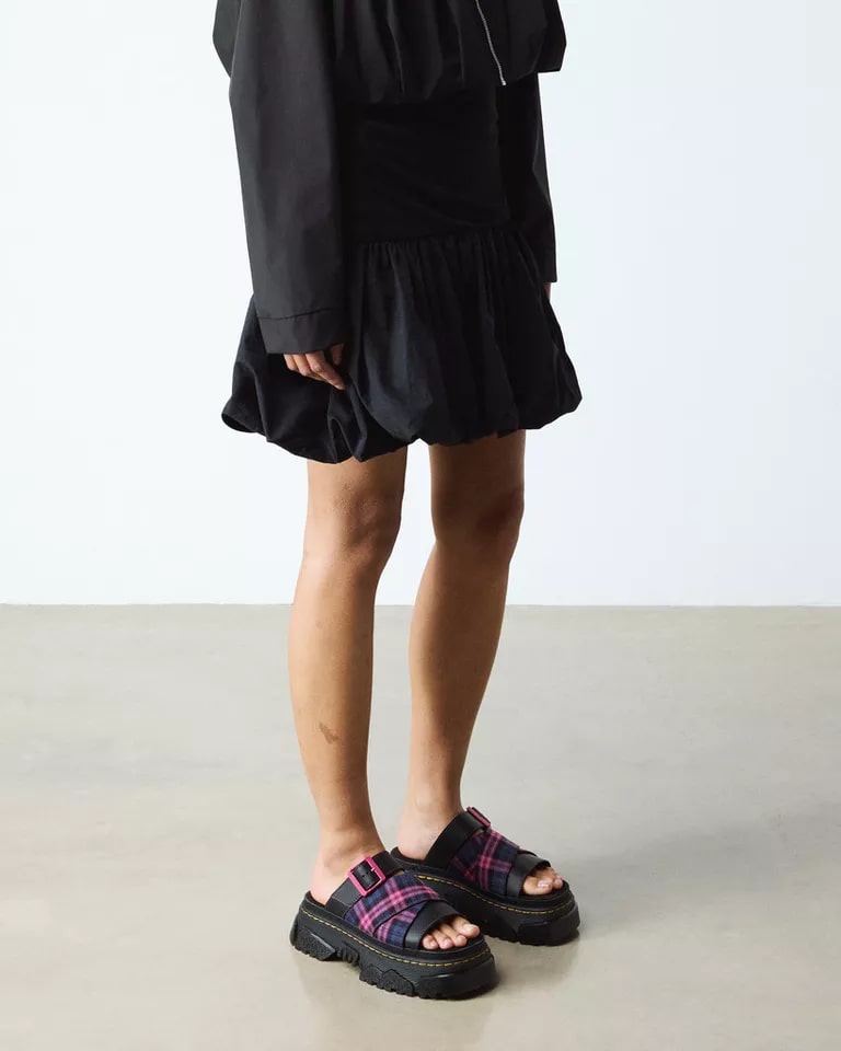 Dr. Martens Mattison Slide Sandal - Black / Pink Multi Tartan Woven / Athena