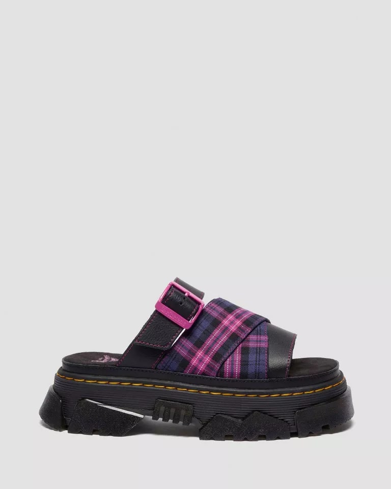 Dr. Martens Mattison Slide Sandal - Black / Pink Multi Tartan Woven / Athena