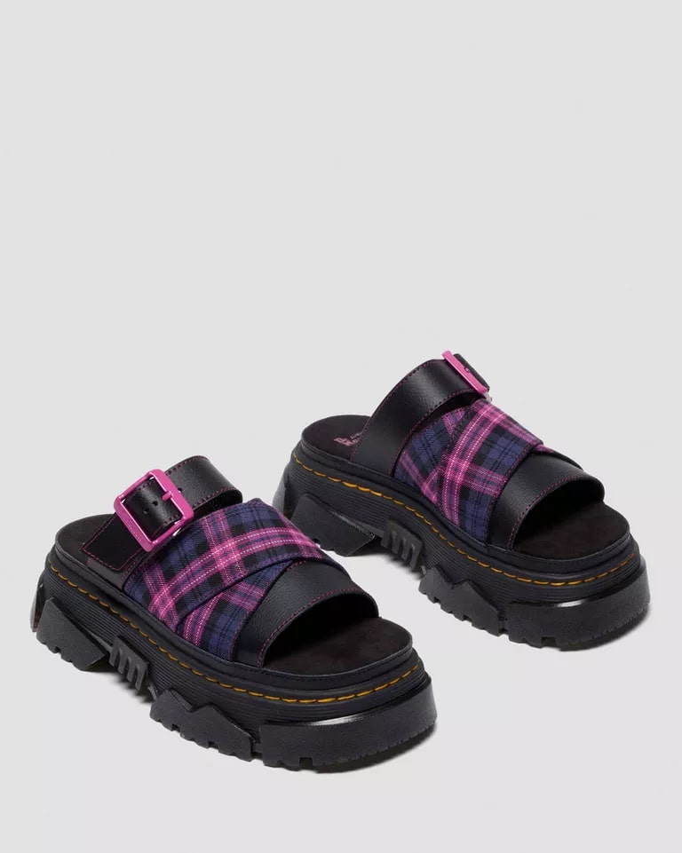 Dr. Martens Mattison Slide Sandal - Black / Pink Multi Tartan Woven / Athena