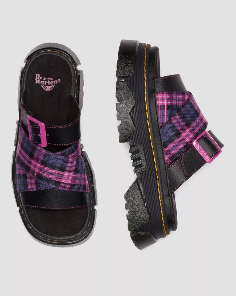 Dr. Martens Mattison Slide Sandal - Black / Pink Multi Tartan Woven / Athena