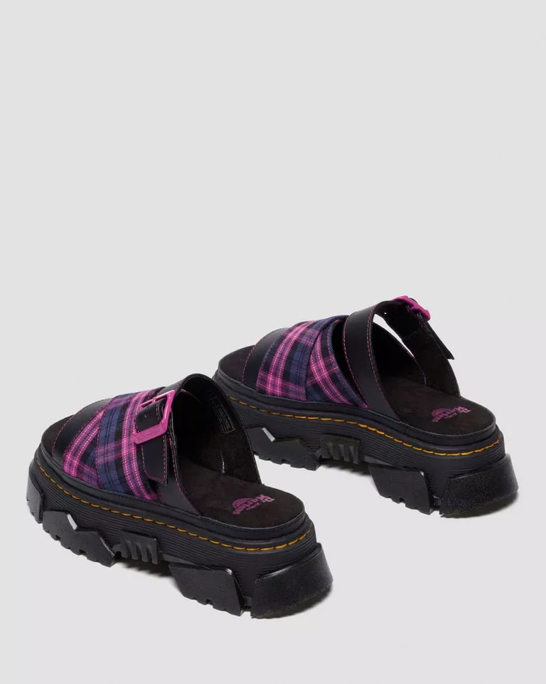 Dr. Martens Mattison Slide Sandal - Black / Pink Multi Tartan Woven / Athena