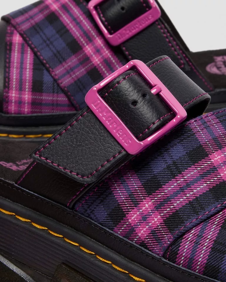 Dr. Martens Mattison Slide Sandal - Black / Pink Multi Tartan Woven / Athena