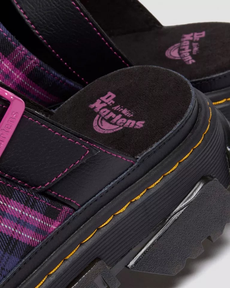 Dr. Martens Mattison Slide Sandal - Black / Pink Multi Tartan Woven / Athena