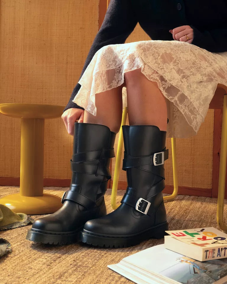 Dr. Martens Anistone Strap High Leather Boot - Black Orleans