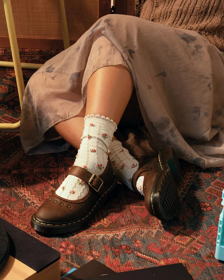 Dr. Martens Mary Jane Flower - Dark Brown Crazy Horse