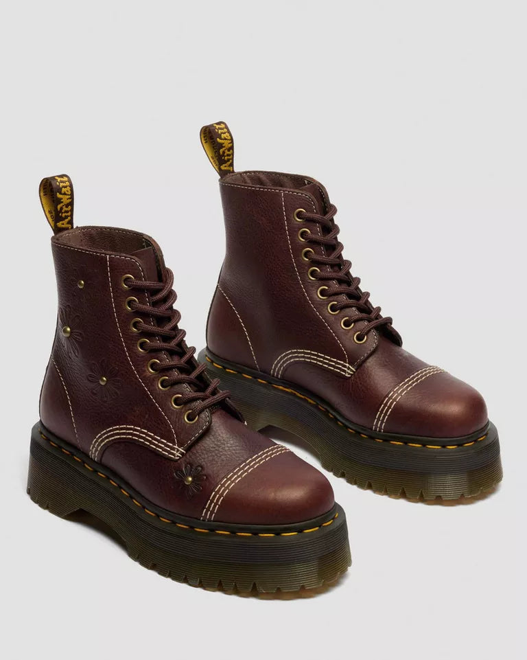 Dr. Martens Sinclair Flower 8 Eye Platform Leather Boot - Dark Brown Grizzly