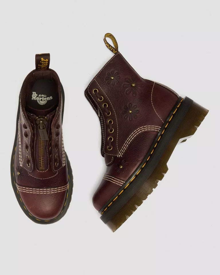 Dr. Martens Sinclair Flower 8 Eye Platform Leather Boot - Dark Brown Grizzly