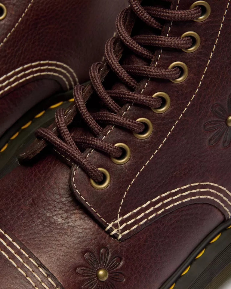 Dr. Martens Sinclair Flower 8 Eye Platform Leather Boot - Dark Brown Grizzly