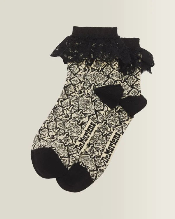 Dr. Martens Snake Frill Organic Cotton Blend Socks - Cream+Black