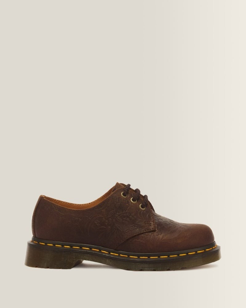 Dr. Martens 1461 Emboss Floral 3 Eye Shoe - Dark Brown Crazy Horse Floral
